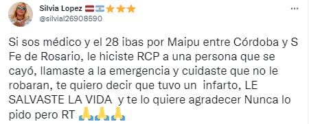 Pidió ayuda en Twitter para encontrar al médico que ayudó a un conocido en la calle cuando le dio un infarto.