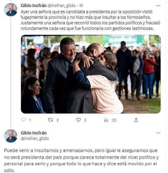 Gildo Insfrán apuntó contra Patricia Bullrich.