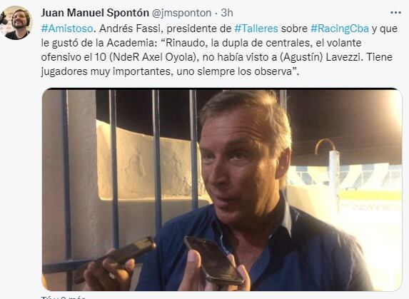 "Tiene jugadores muy importantes", destacó Andrés Fassi sobre Racing.