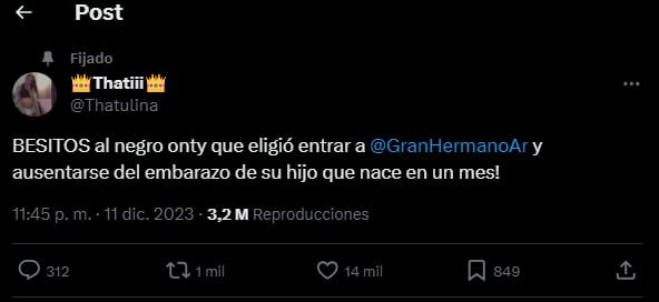 La publicación que hizo la expareja de Hernán Ontivero, el cordobés eliminado de Gran Hermano 2024.