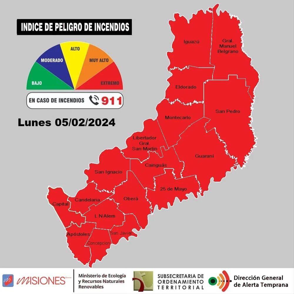 El nivel de riesgo se encuentra en una categoría considerada como “extrema” en todo el territorio provincial.