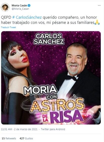 Moria Casán le dedicó un mensaje al actor tras la triste noticia.