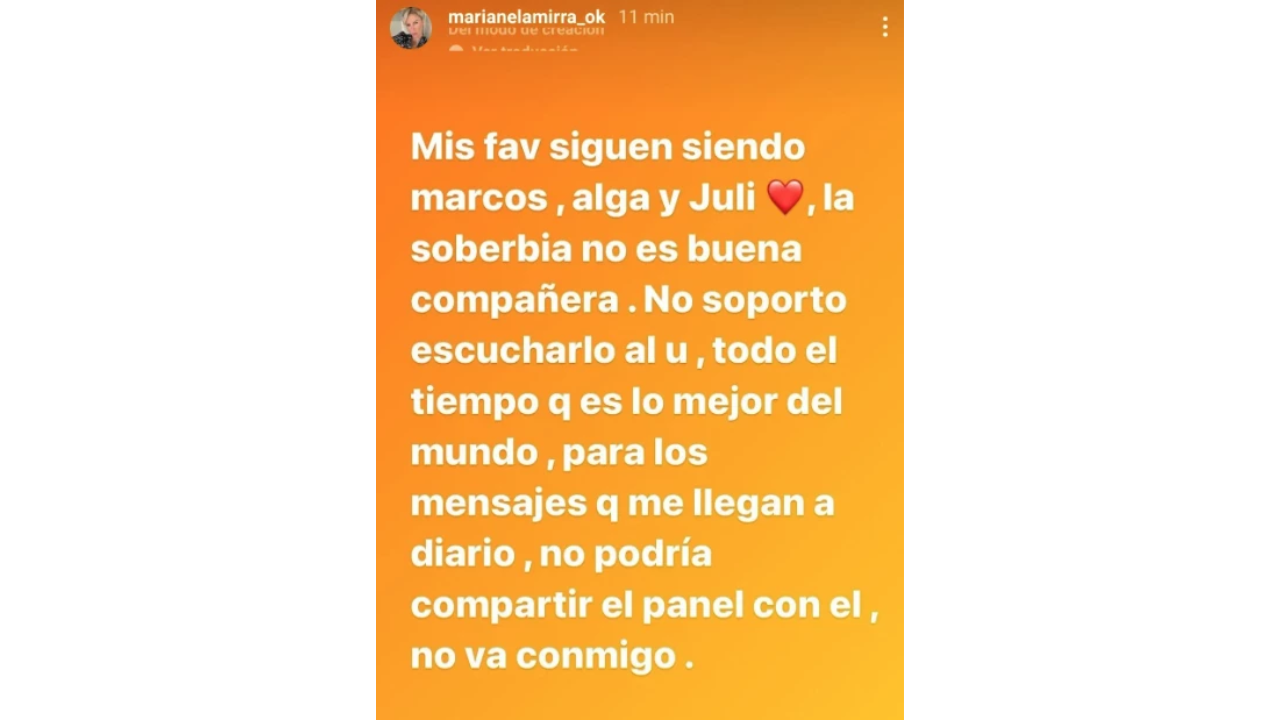 El mensaje de Marianela Mirra contra Cristian U.