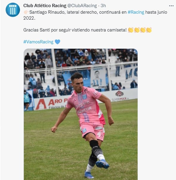 En Racing mantienen en el plantel a uno de sus jugadores más rendidores: Santiago Rinaudo.