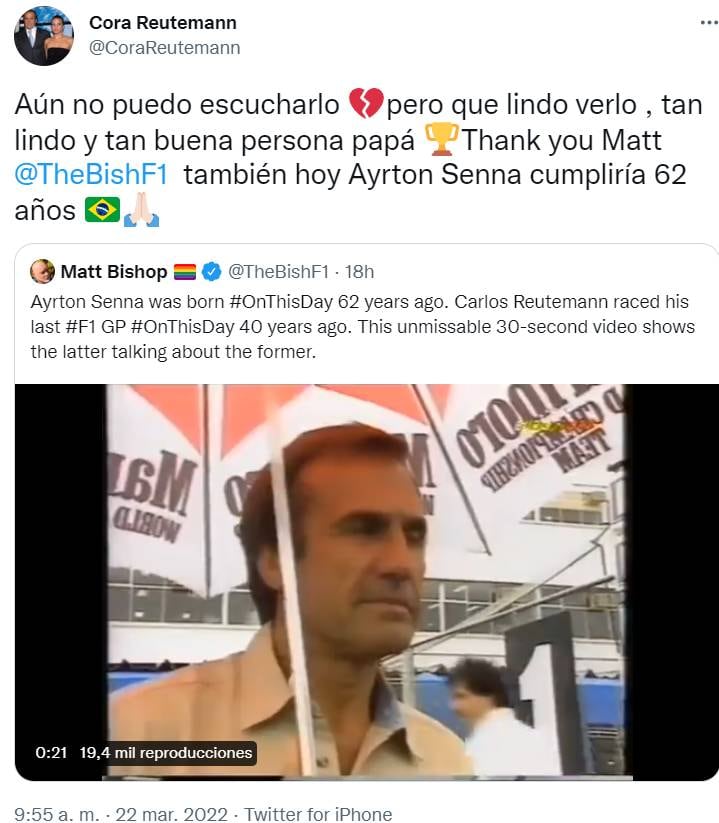 La fotógrafa replicó en redes sociales un viejo reportaje al exgobernador de Santa Fe en el que elogió a Ayrton Senna.