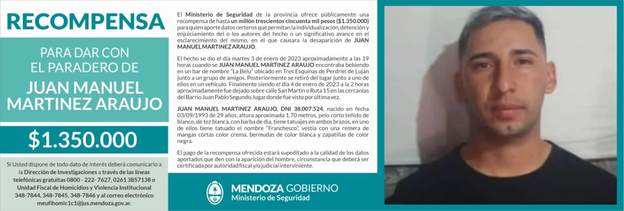 Desaparecido en Luján. Lo buscan y ofrecen recompensa.