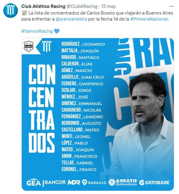 Carlos Bossio hará cinco cambios en Racing, que necesita sumar ante Riestra.