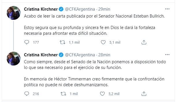 El mensaje de Cristina Kirchner a Esteban Bullrich, tras revelar que padece ELA