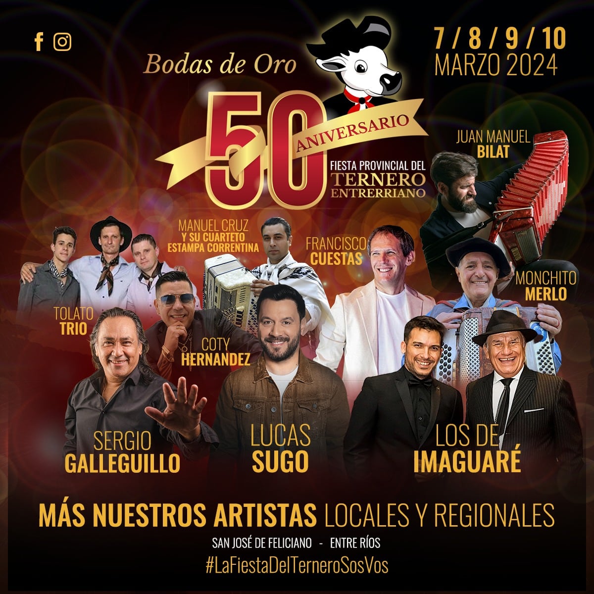 Flyer oficial de artistas que se presentarán en la Fiesta.