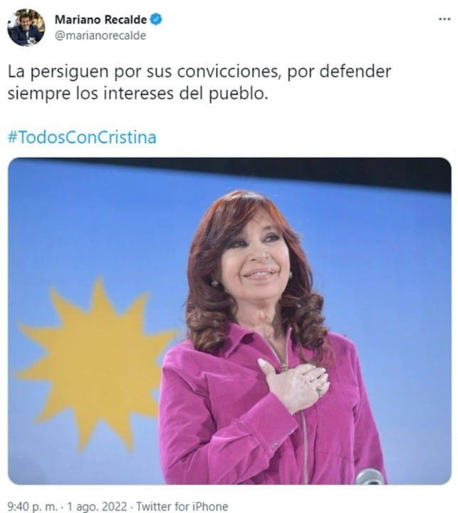 Los tweets de referentes de La Cámpora en defensa de Cristina Kirchner.