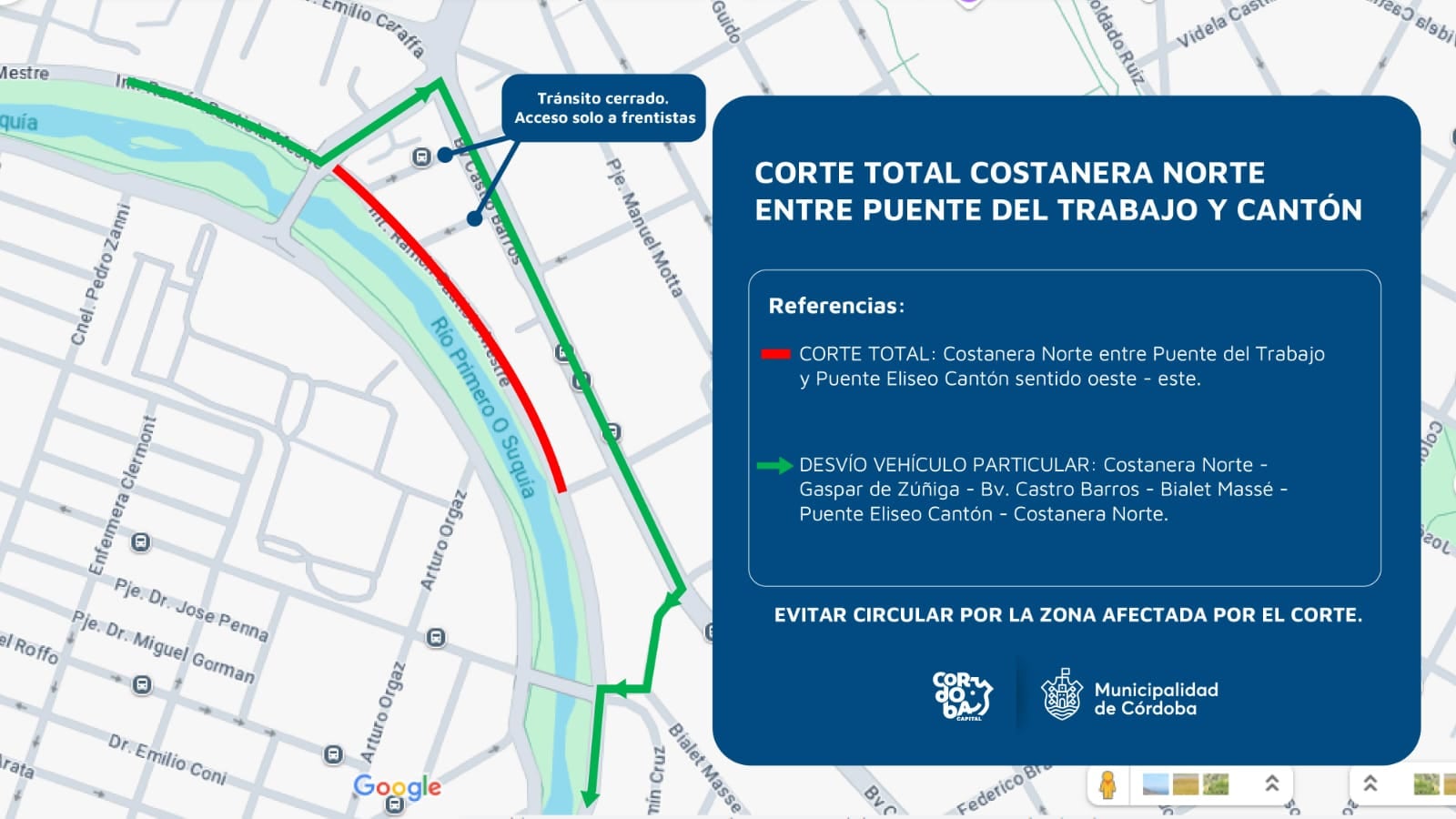 Corte total en Costanera Norte entre los puentes Del Trabajo y Eliseo Cantón.