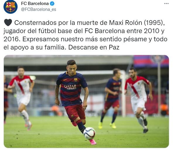 Comunicado del Barcelona por la muerte de Maxi Rolón