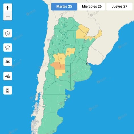 Alerta por tormentas en la provincia de Córdoba y otras siete este martes 25 de marzo.