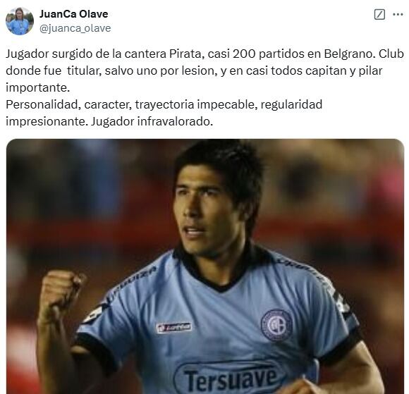 Elogios de Juan Carlos Olave para Luciano Lollo. ¿Volverá a Belgrano?