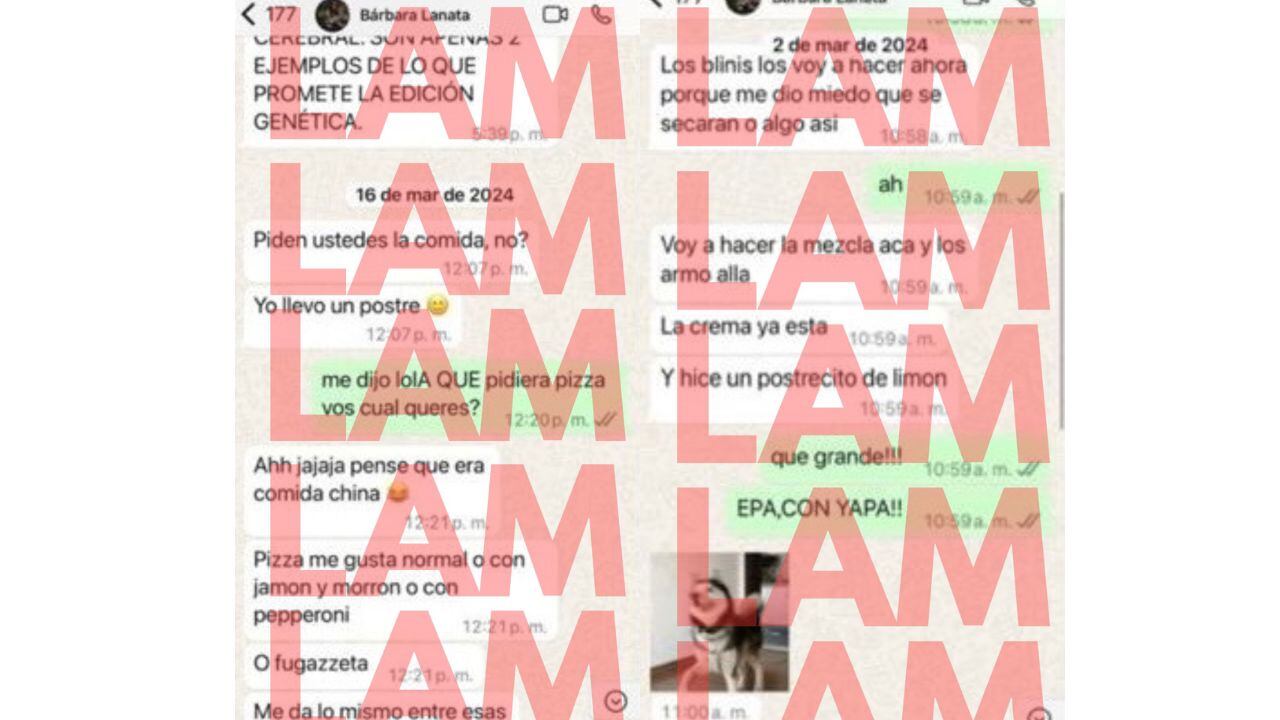 El chat de Elba con Barbara Lanata donde se habla de una comida.