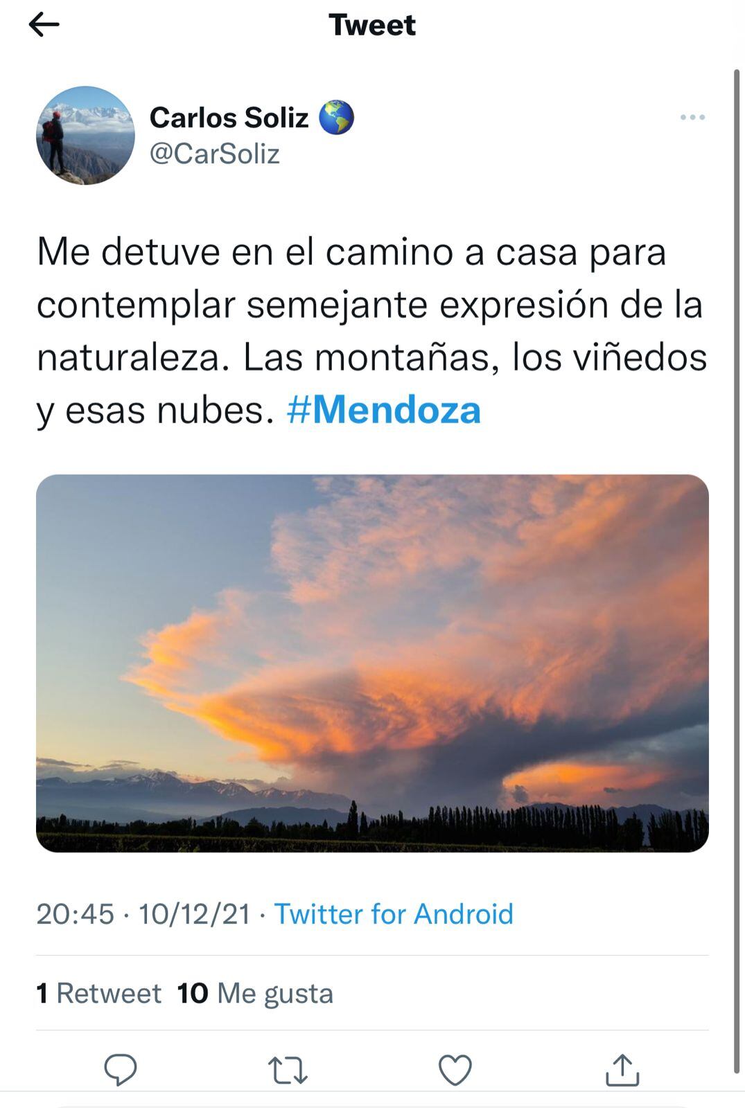 Atardecer en Mendoza por las redes.