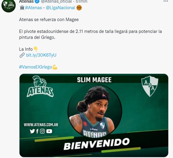 Atenas anunció como refuerzo a Slim Magee.