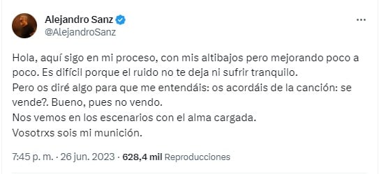 El mensaje de Alejandro Sánz