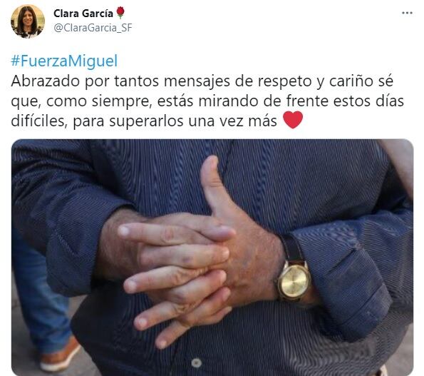 Posteo de Clara García agradeciendo los mensajes por Miguel Lifschitz. (@ClaraGarcia_SF)