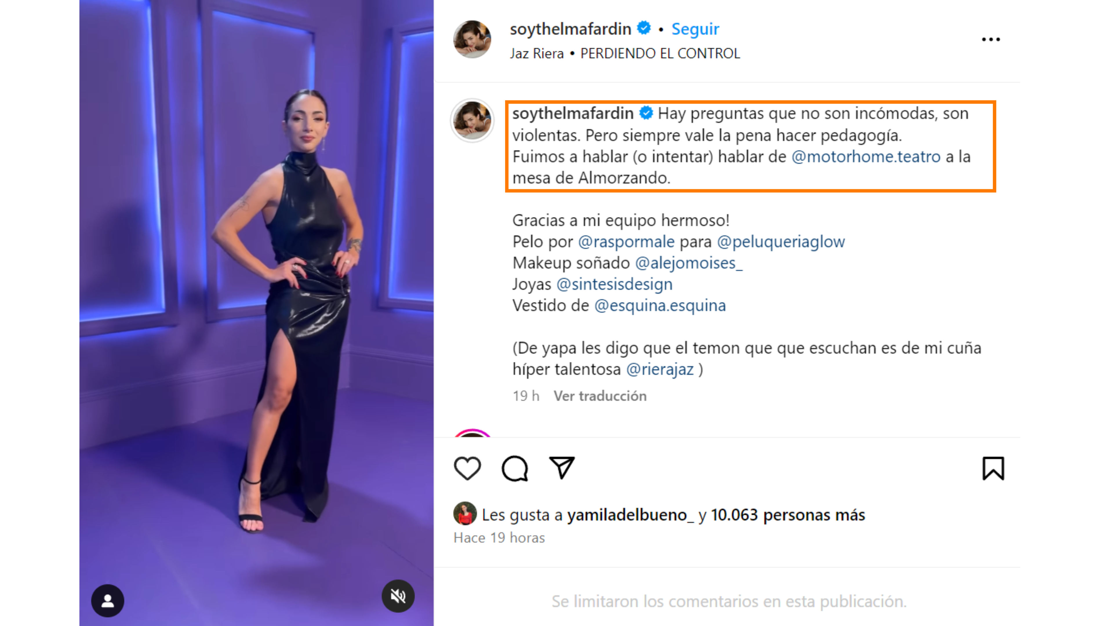 El descargo de Thelma Fardin tras el programa de Juana Viale.