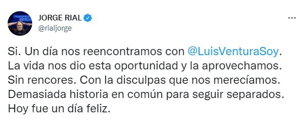 El conmovedor mensaje de Jorge Rial tras su reencuentro con Luis Ventura