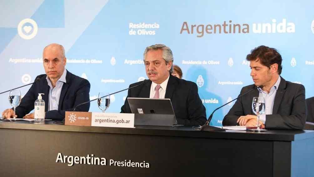 Rodríguez Larreta, Alberto Fernández y Kicillof  (Télam)