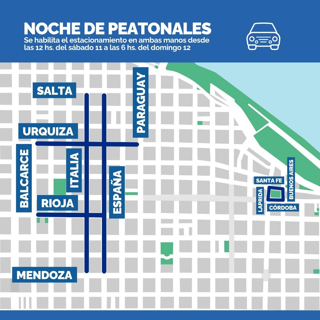 Estacionamiento en ambas manos para la Noche de las Peatonales