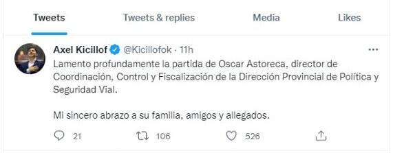 El mensaje de Axel Kicillof tras el fallecimiento del funcionario.