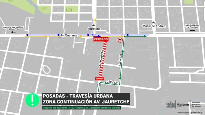 Cortes en Avenida Quaranta y Jauretche por obras .