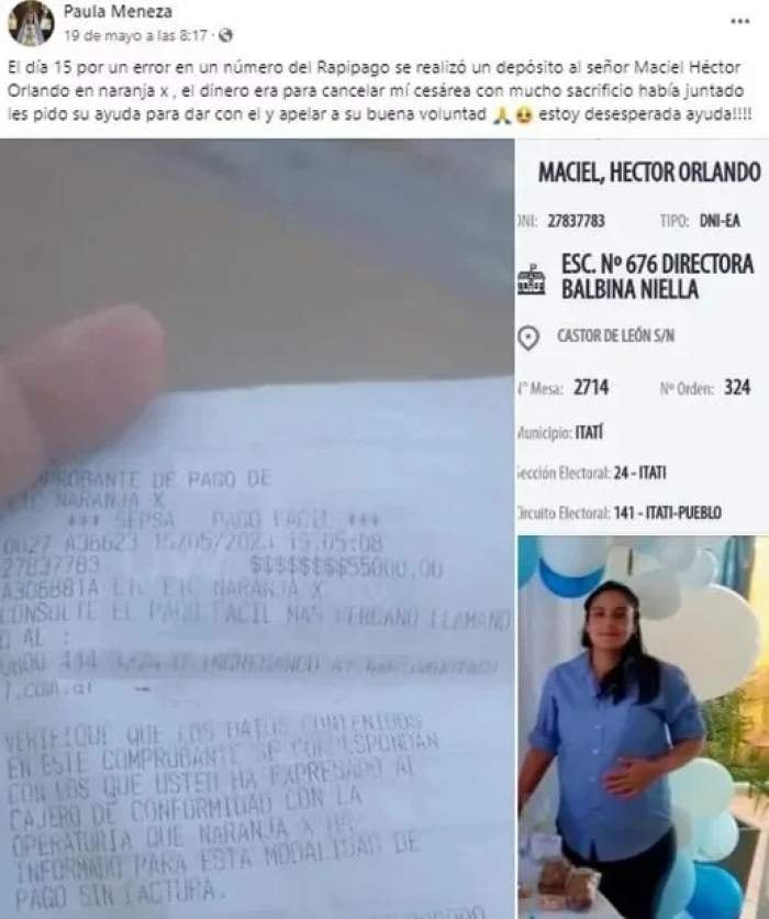 El desesperado pedido de ayuda de una mujer embarazada que transfirió por error.