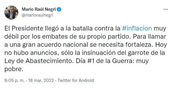 La oposición contra el discurso de Alberto Fernández contra la inflación