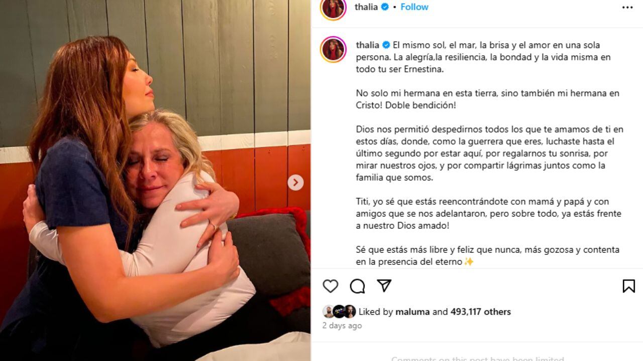 El comunicado de Thalía tras la muerte de su hermana.