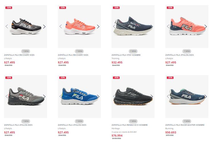 FILA lanzó promociones de hasta el 50% de descuento en zapatillas.