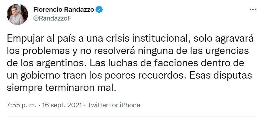 El tuit de Florencio Randazzo