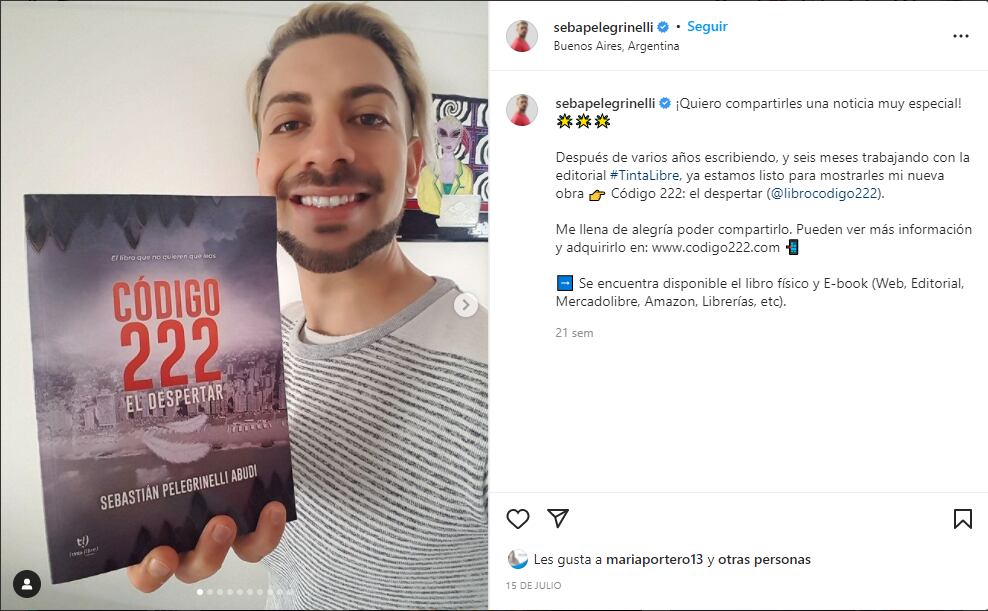 El modelo presentó su libro "Codigo 222: el despertar". (Foto: captura de Instagram).