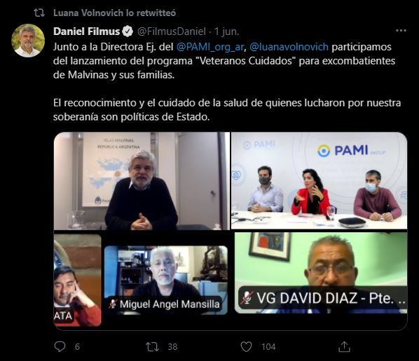 El Secretario de Malvinas, Antártida y Atlántico Sur de la Cancillería, Daniel Filmus, participó de la conferencia con los VGM. 