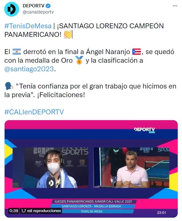 Santiago Lorenzo se consagró campeón Panamericano juniors de Tenis de Mesa.