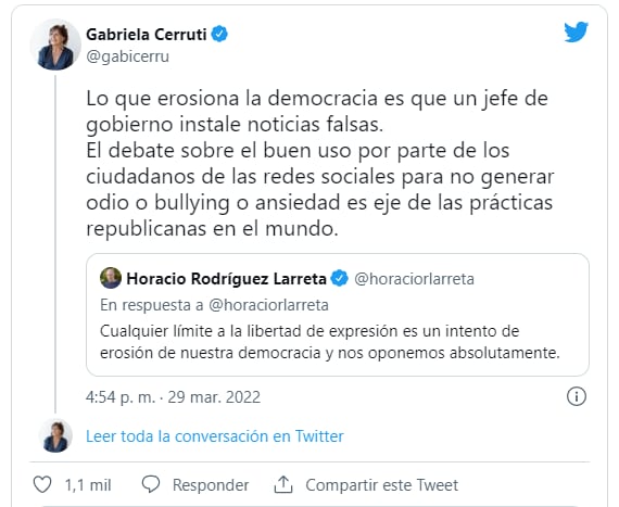 Las respuestas de Gabriela Cerruti ante las críticas de la oposición al proyecto.