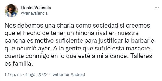 La triste pero cierta reflexión de Valencia sobre los incidentes en el Vélez - Talleres.