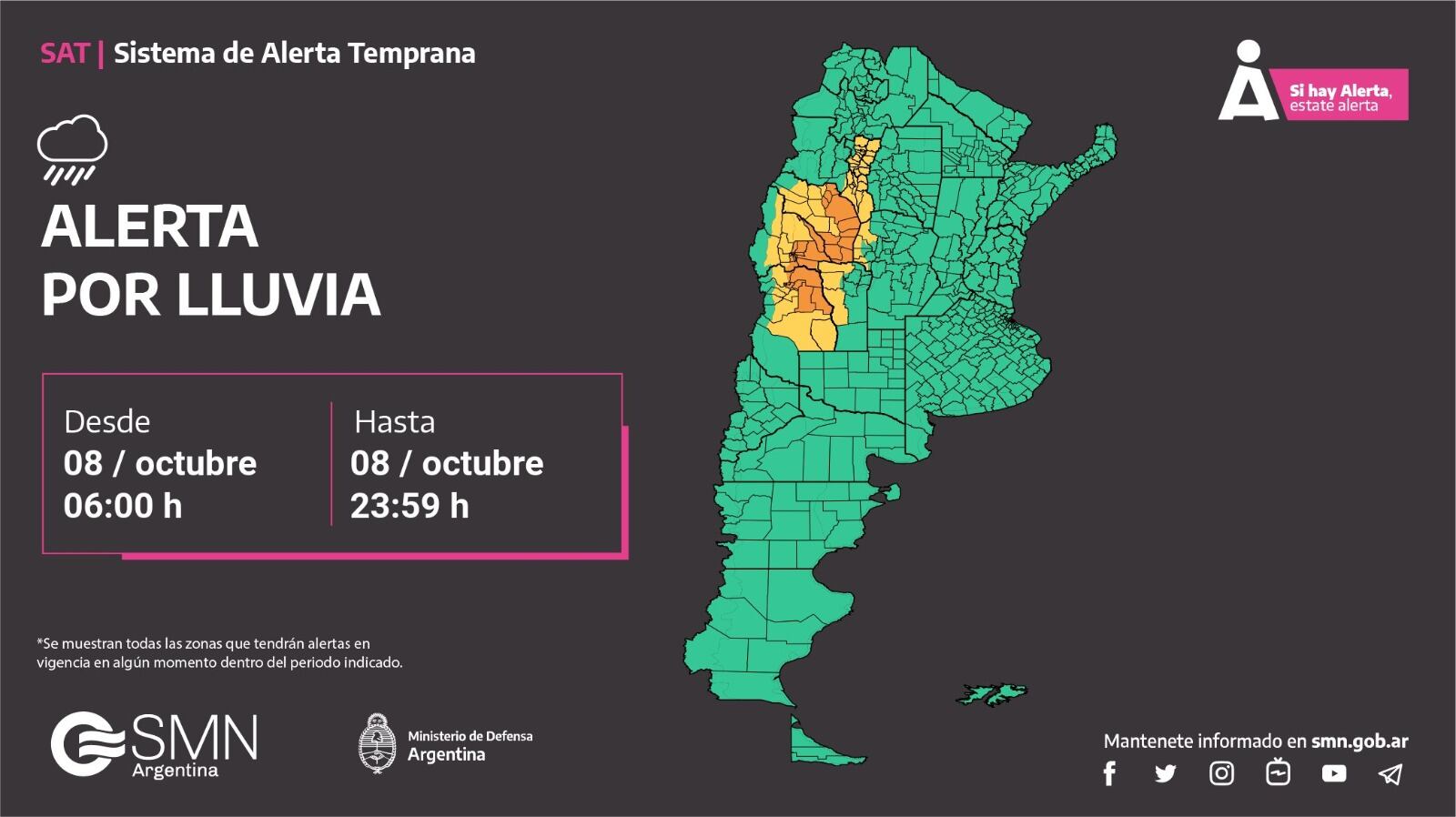 Alerta amarilla por lluvias.