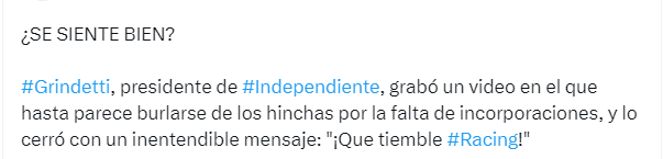 La chicana no fue solo para Racing, sino que también para los hinchas de Independiente