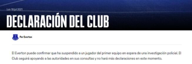 El comunicado del Everton.