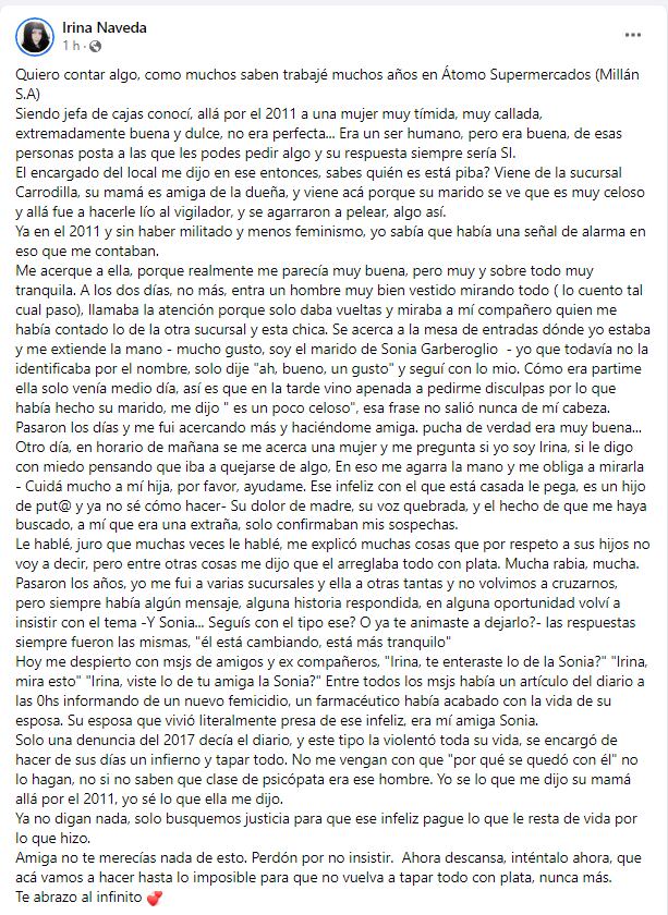 El desgarrador relato de la amiga de la mujer asesinada por su pareja a botellazos en Mendoza.