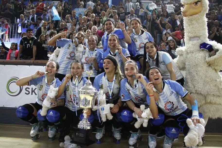 Festejo en el Cantoni tras el título mundial de hockey sobre patines.