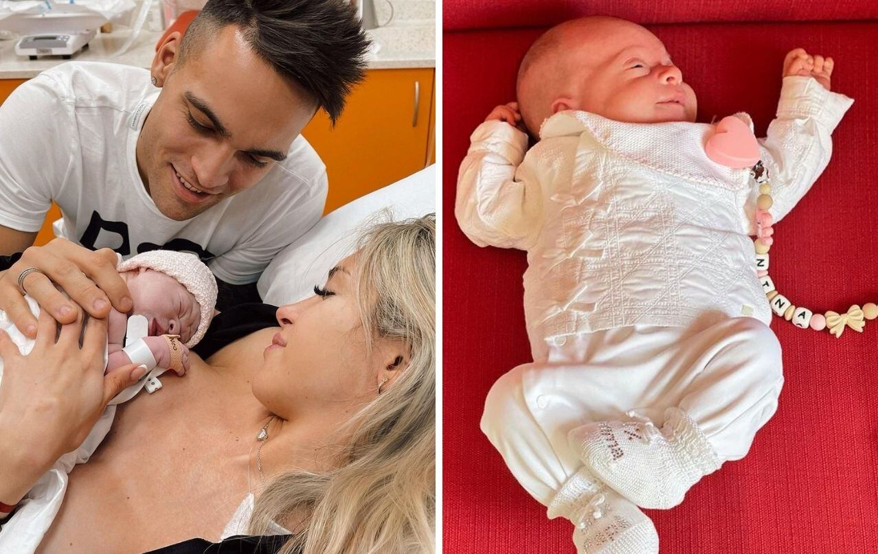 Agustina Gandolfo y Lautaro Martínez cuando festejaron el primer mes de Nina con la foto de recién nacida.