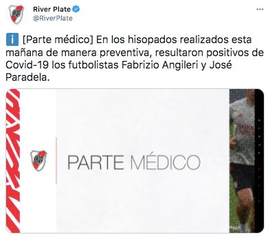 River comunicó los contagios de Fabrizio Angileri y José Paradela.