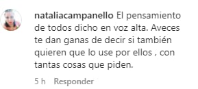 La usuaria Nataliacampanello se sumó a los comentarios.