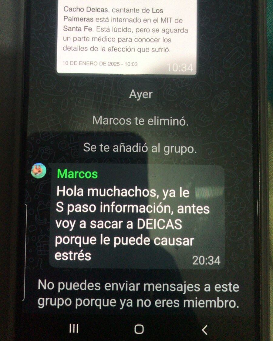 El hijo de Cacho compartió capturas de conversaciones del grupo de Cumbia