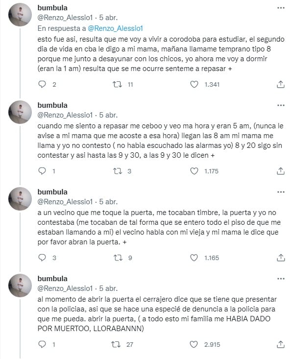 El relato que explica por qué terminó con la policía en su cuarto.