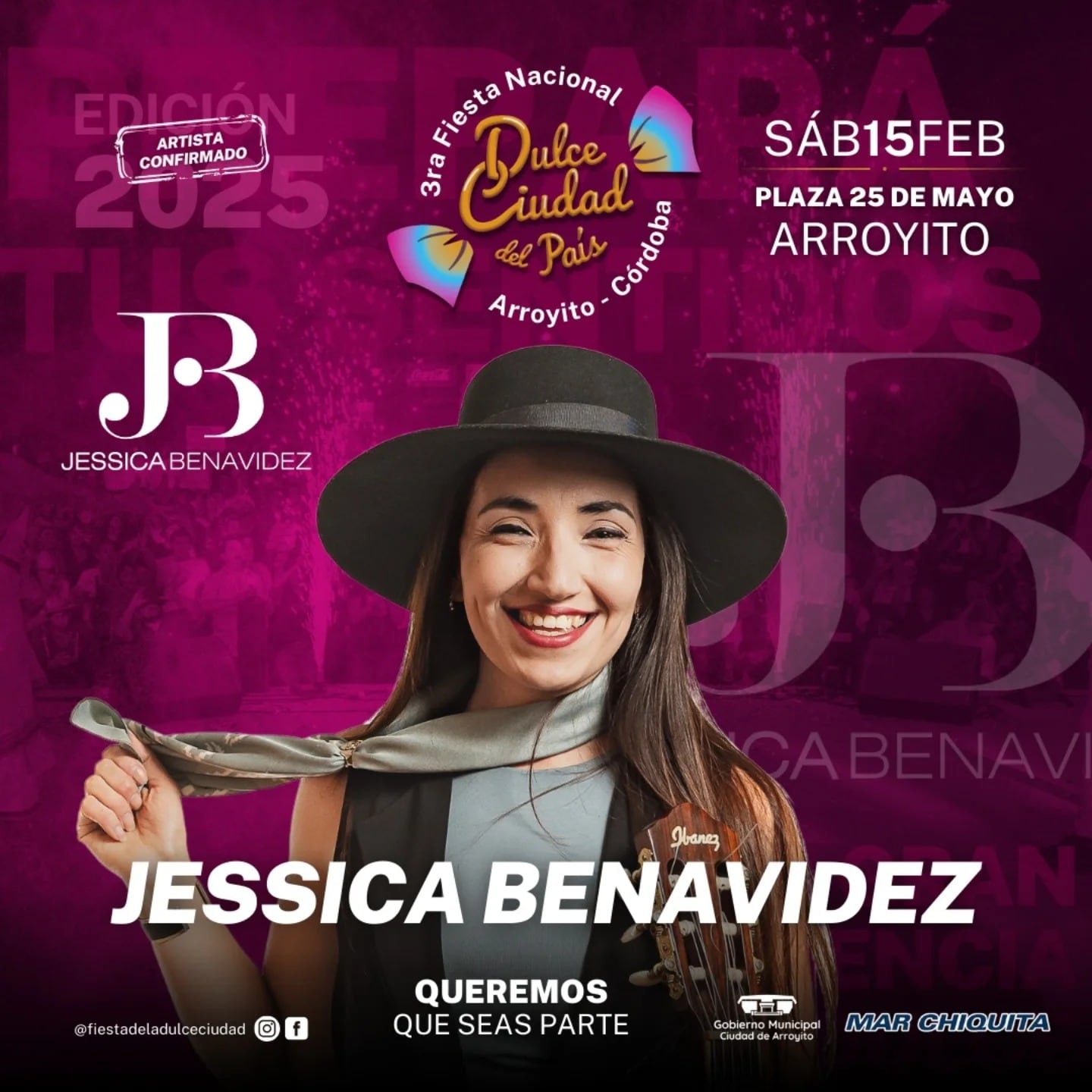 Jessica Benavides artista confirmada para la Dulce Ciudad del País Arroyito 2025